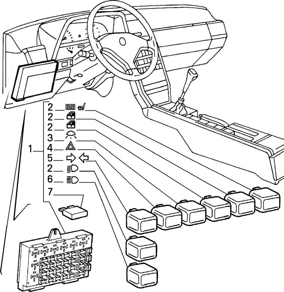 Fuse box diagram Alfa Romeo 164 and relay with assignment and location